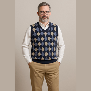 Harbor Bay Blue Gray Argyle Cotton Sweater Vest Size 1X